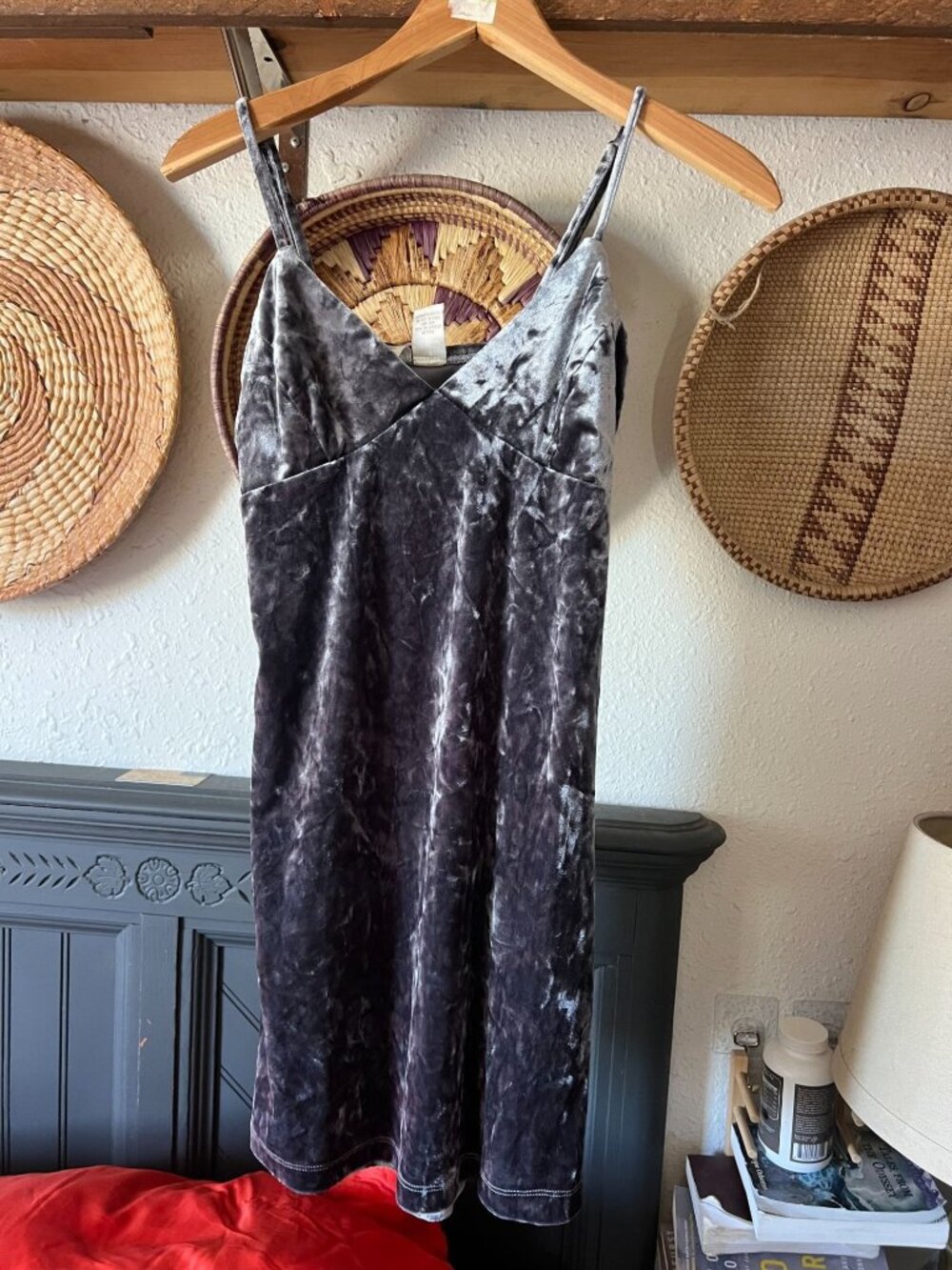 y2k Crushed Velvet Grey Silver Mini slip dress Dress Medium Mimi Chica 90s